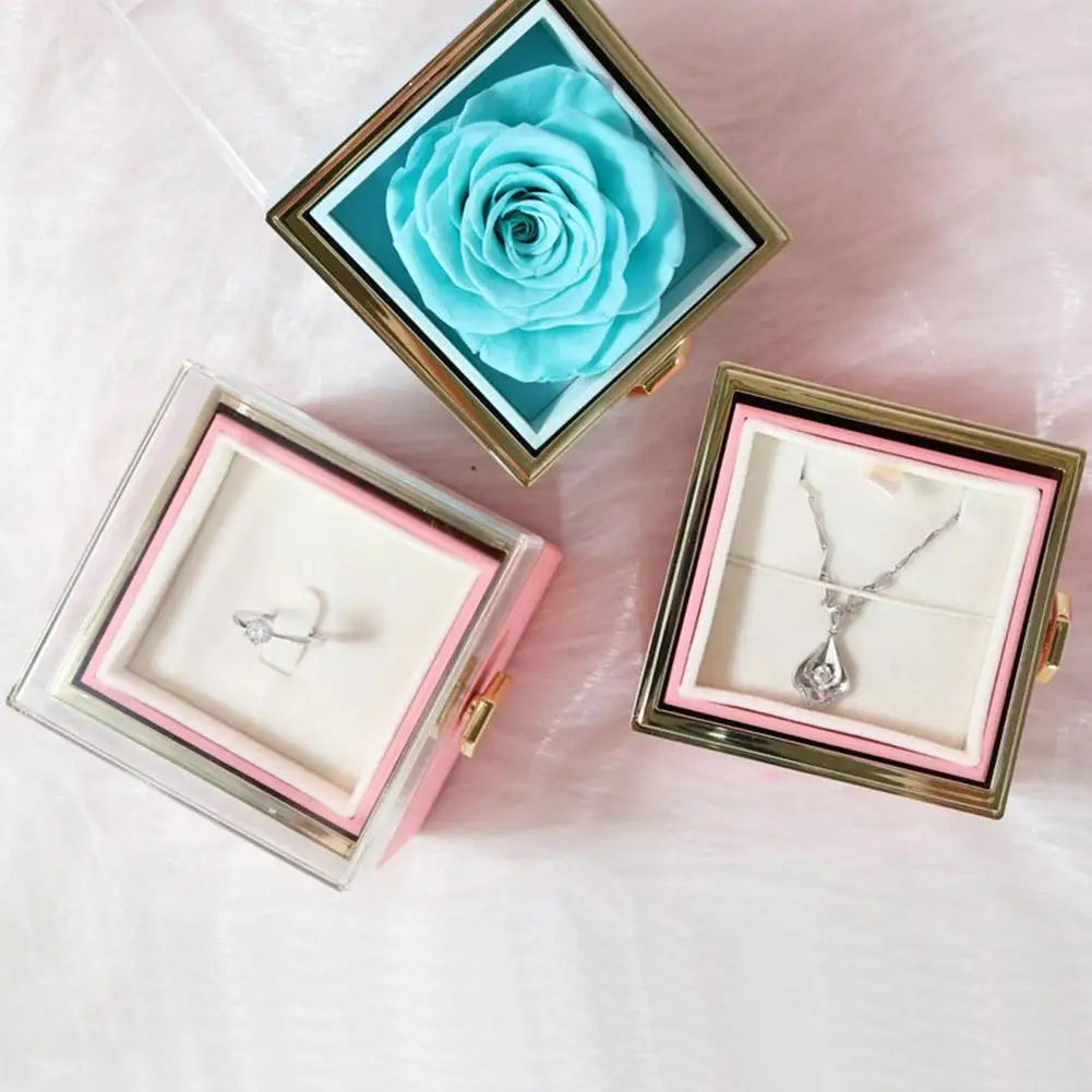 Rotating Rose Gift Box Acrylic Necklace Flower Jewelry Box