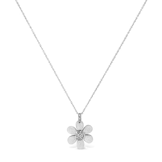 .925 Sterling Silver Pave-Set Diamond Accent Flower 18" Pendant Necklace (I-J Color, I1-I2 Clarity)