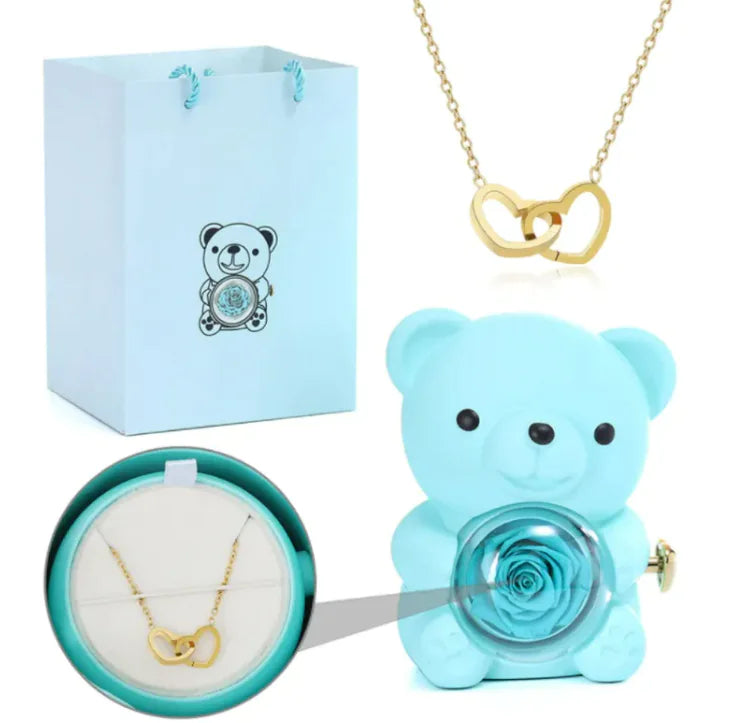 Rotating Eternal Flower Gift Box Light Clover Necklace