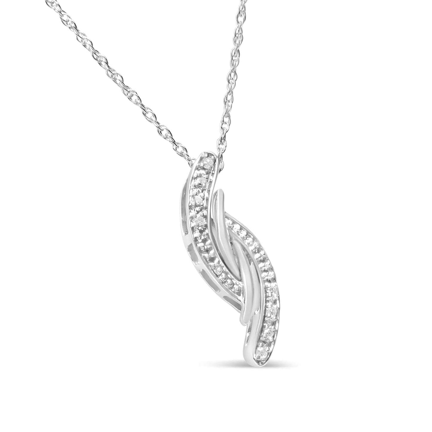 .925 Sterling Silver Diamond Accent Bypass Curve 18" Pendant Necklace (I-J Color, I3 Clarity)