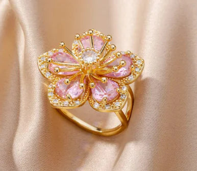 Flower Copper Inlaid Zircon Full Diamond Ring