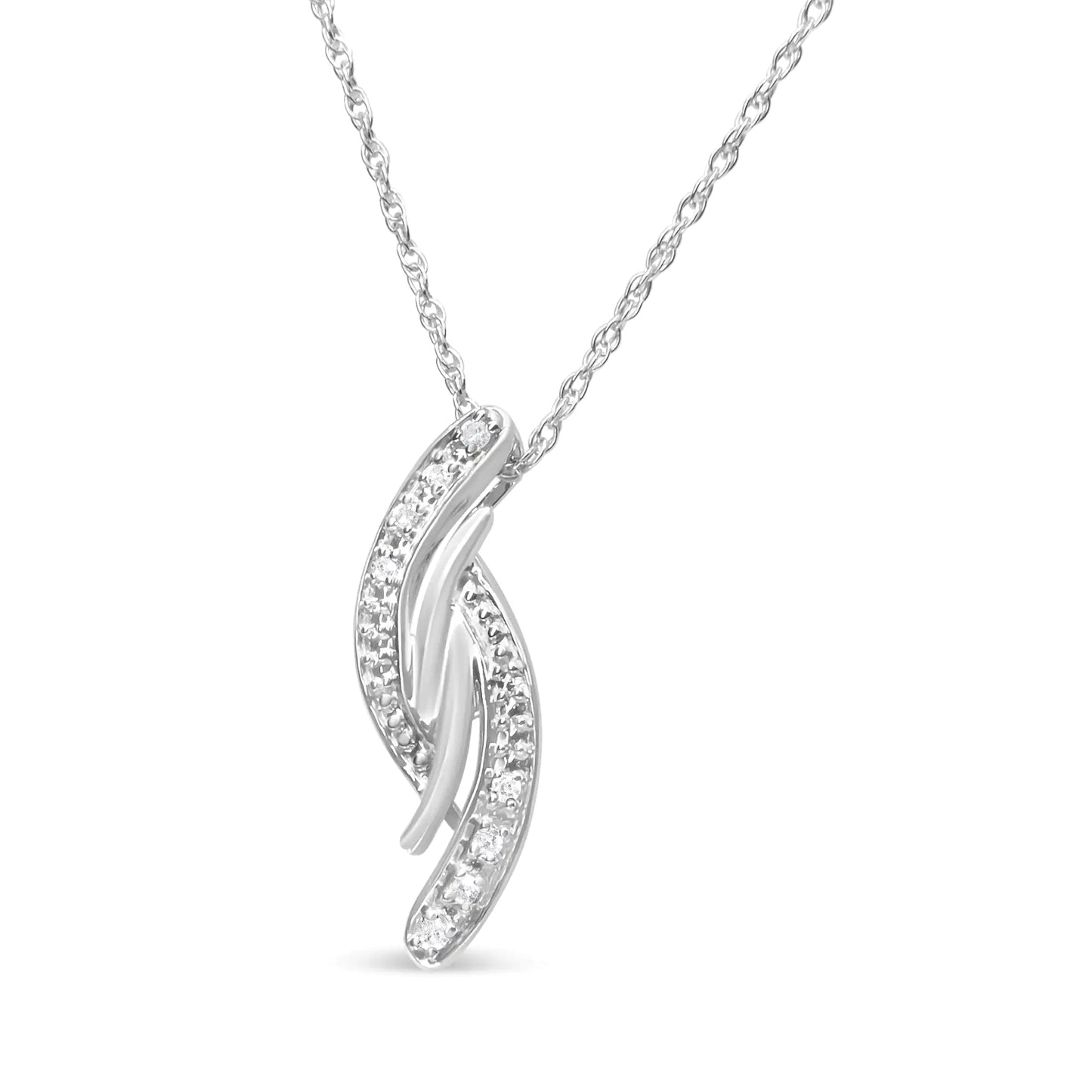 .925 Sterling Silver Diamond Accent Bypass Curve 18" Pendant Necklace (I-J Color, I3 Clarity)